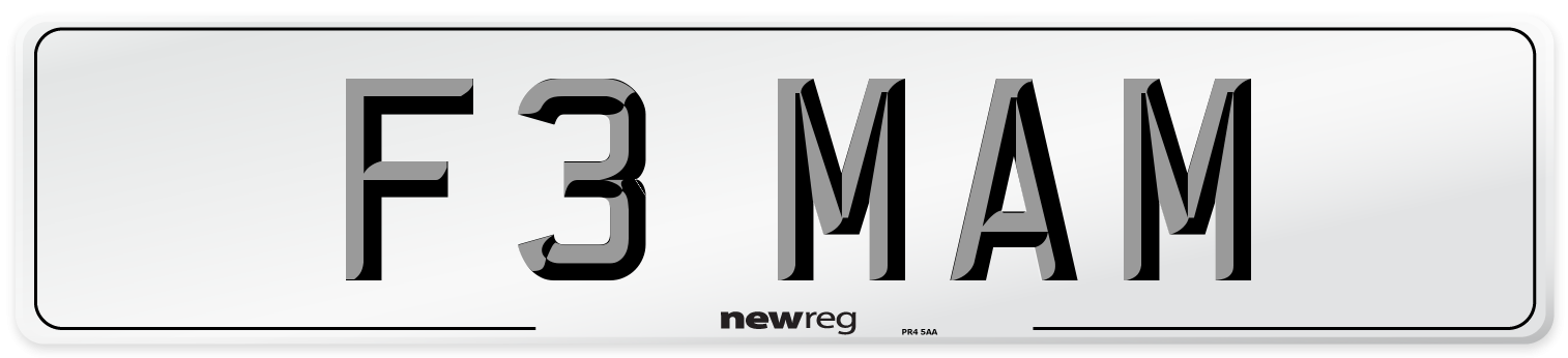F3 MAM Number Plate from New Reg